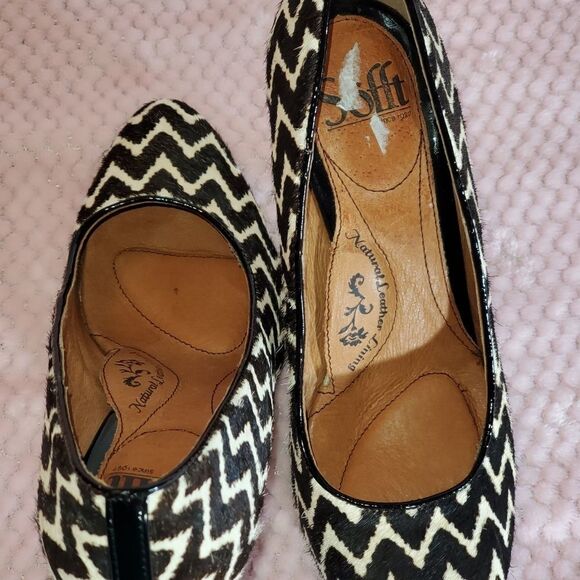 SOFT 'MOSELLE'PUMPS WAVE PRINT CALF HAIR BROWN/BEIGE WOMEN"S SHOES - Picture 8 of 15